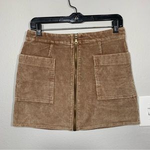 Y2k Corduroy Tan/Brown Mini Skirt‎ Zip Up Womens Medium Pockets